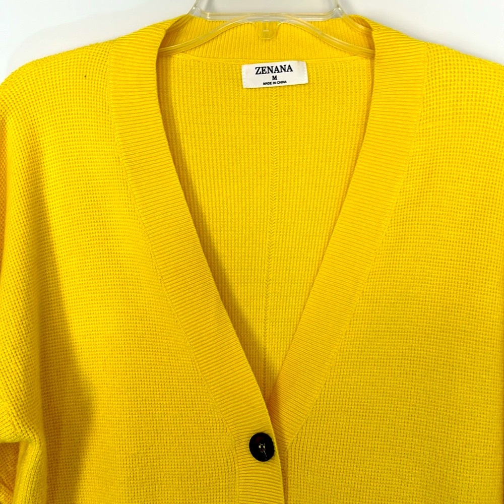 Zenana yellow / gold cotton cardigan sweater, size M - Picture 6 of 9